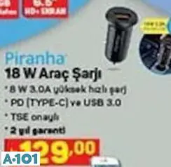 PİRANHA 18 W ARAÇ ŞARJI PİRANHA 18 W ARAÇ ŞARJI
